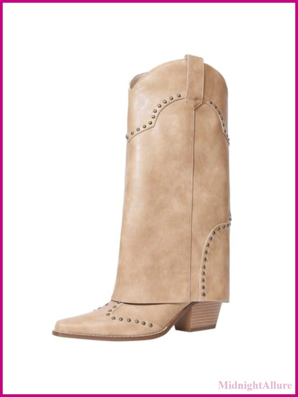 Faux Leather Knee High Cowboy Boots Pull On Block Heel Western Boots